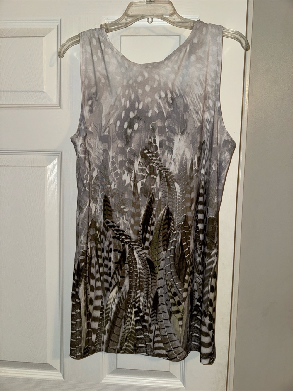 Susan Graver Gray Feather-Print Sleeveless Tunic - Picture 3 of 3